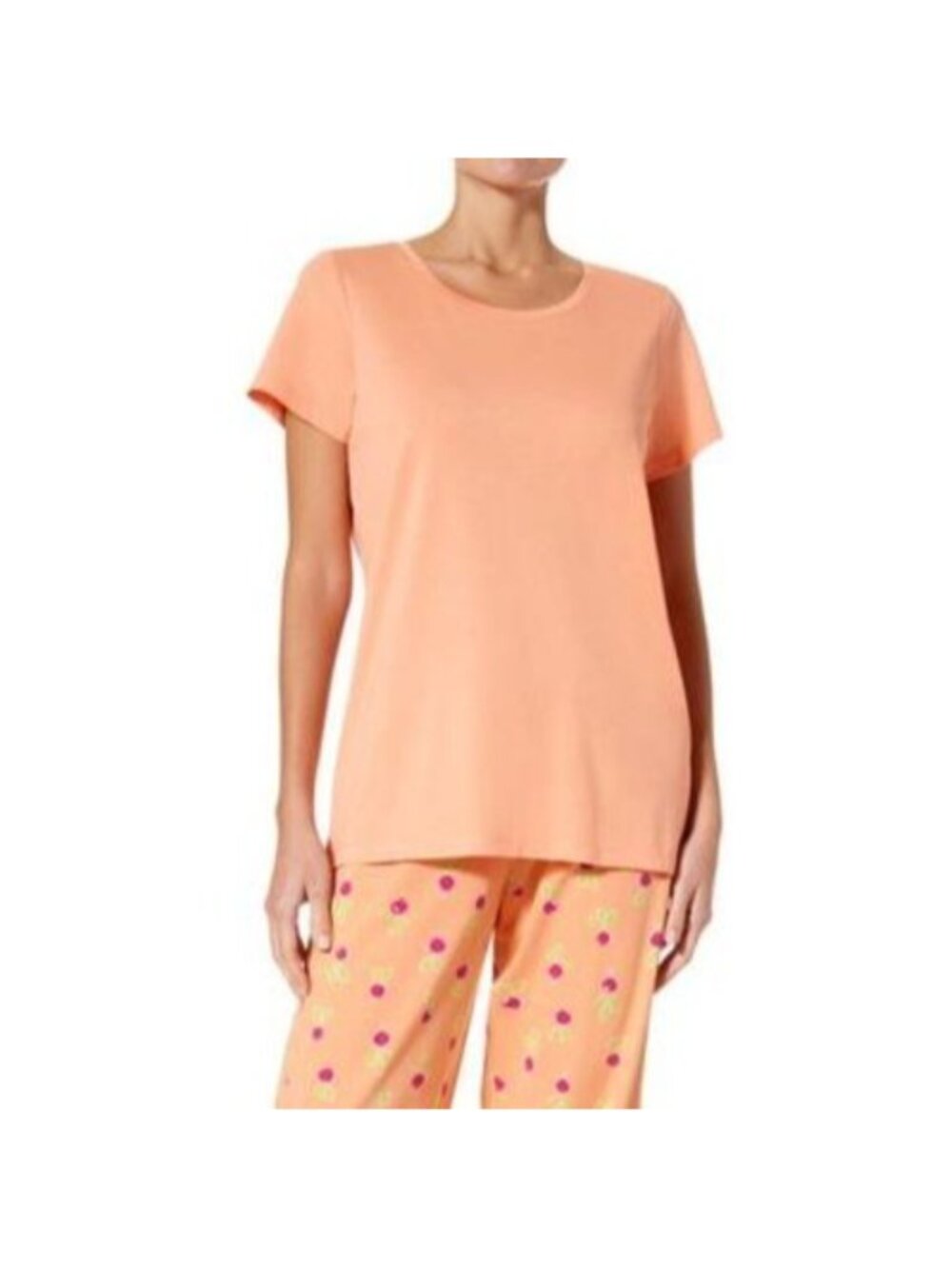 HUE Short Sleeve PJ Tee with Scoop Neck - Shell Coral M
